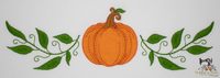 A machine embroidery design of a pumpkin with leaves, primarily in orange and green colors.