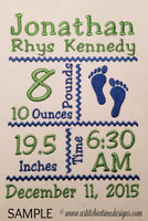 Footprints Birth Announcement Template for 5x7 Hoop