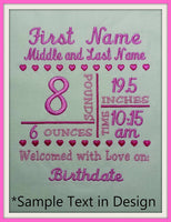 kg - grams - CM 5x7 Birth Announcement Template - Machine Embroidery File Instant Download