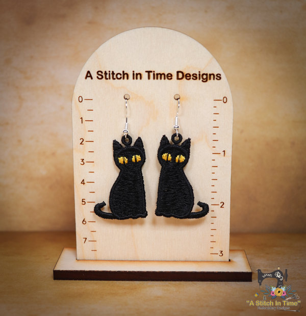 FSL Black Cat Earrings| A Stitch in Time Embroidery Designs