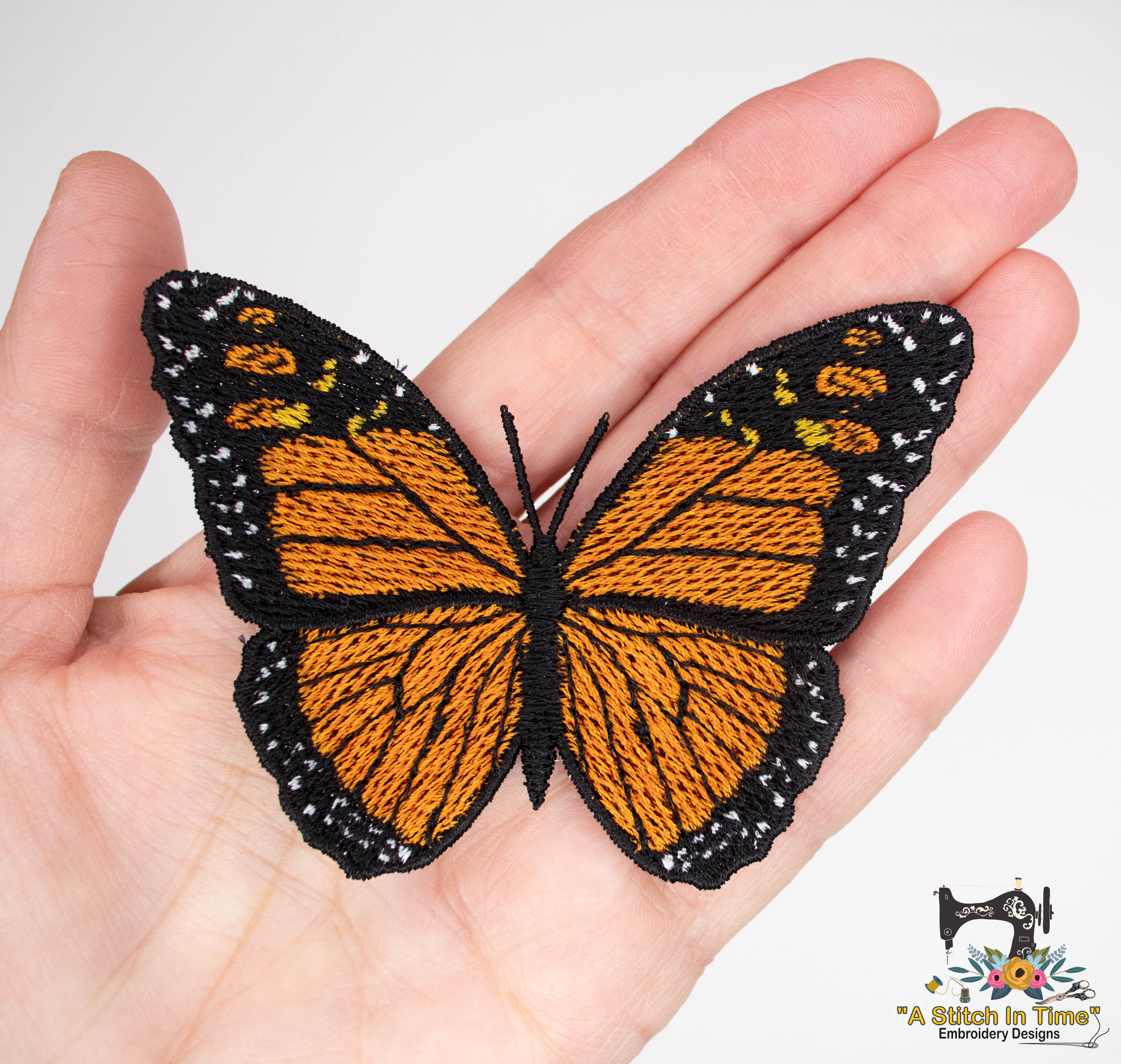 Pink Monarch Butterfly Patch – Iron-On Embroidered Applique, Cypress Collectibles