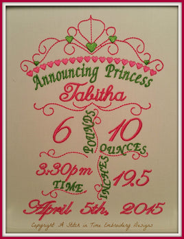 5x7 Princess Birth Announcement Template