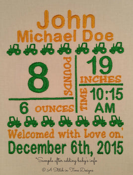 Tractor Birth Announcement Template