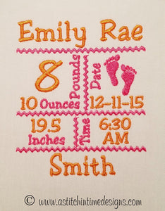 FOOTPRINTS BIRTH ANNOUNCEMENT TEMPLATE for 4x4 Hoop