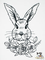 Bunny with Flowers Line Design