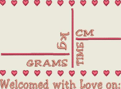 kg - grams - CM 5x7 Birth Announcement Template - Machine Embroidery File Instant Download
